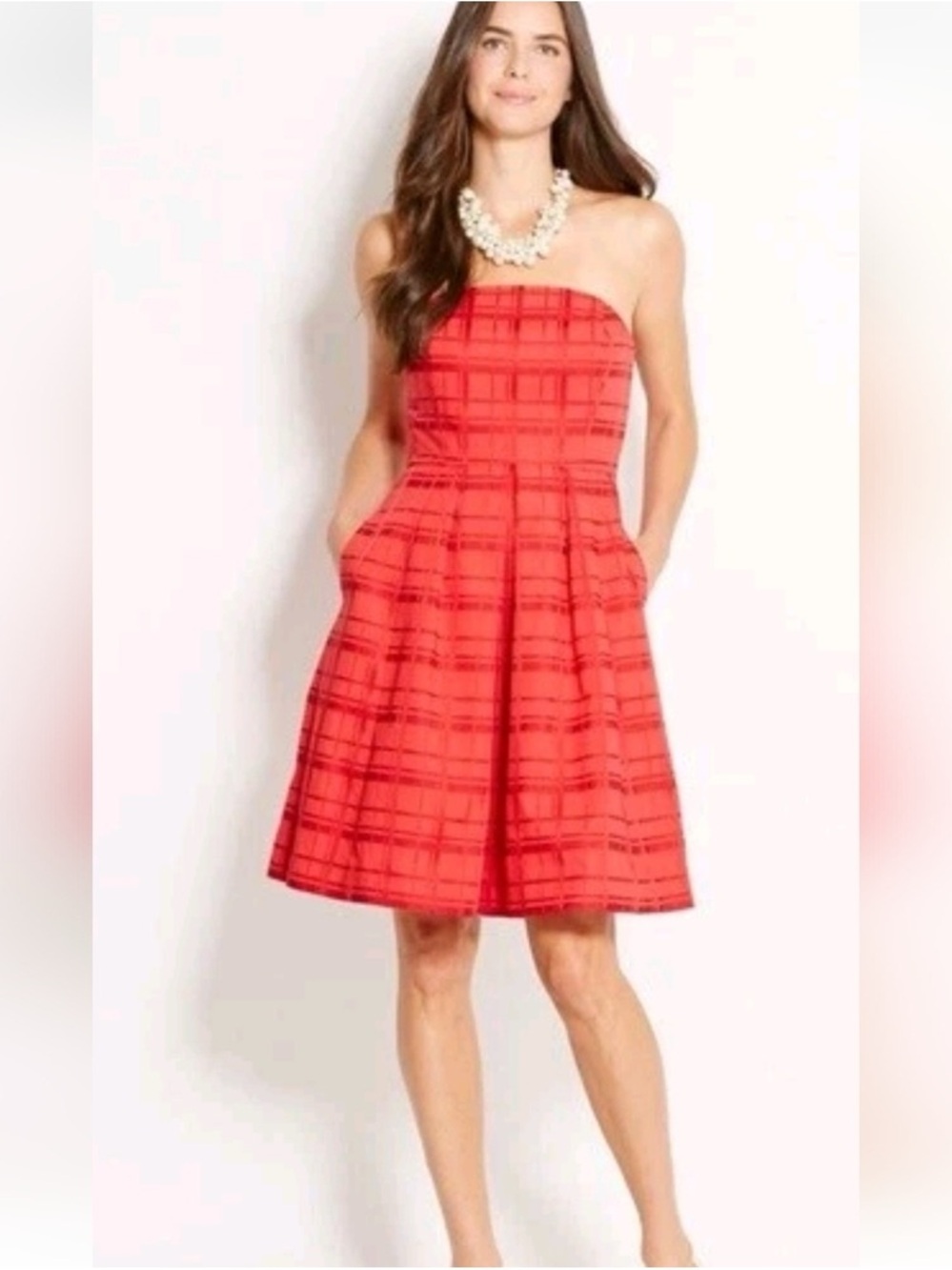Vineyard Vines Strapless Red Plaid Fit-and-Flare Dress - Size 6